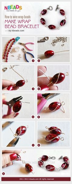 instructions to make bead bracelets with red glass beads