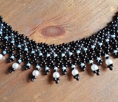 Black Round Beads With Bead Caps, Handmade Black Pearl Necklace With Round Beads, Oct 30, Beaded Necklaces, Collar Necklace, Necklace Etsy, Beaded Jewelry, Pearl Necklace, United Kingdom