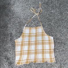 This Plaid Halter Tie Shirt Is Brand New! There Are No Tags But Never Worn Summer Plaid Top For Beach, Trendy Plaid Tops For Vacation, Brown Summer Tops For Day Out, Brown Tops For Summer Day Out, Brown Cotton Vacation Tops, Trendy Beige Tops For Vacation, Trendy Beige Top For Vacation, Fitted Plaid Summer Top, Brown Crop Top For Vacation