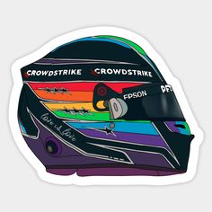 a helmet with the words crowdstrike on it is shown in multicolors