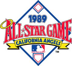 the all - star game logo is shown in blue, yellow and red with an orange ribbon