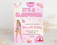 Slumber Party Birthday Invitations, Sleep Over Invitation, Sleepover Invite, Eras Tour Party, Taylor Eras Tour, Slumber Party Invitations, Sleepover Invitations, Slumber Party Birthday, Sleepover Birthday