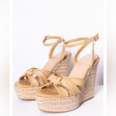 Purchased From Lime Lush For $50. They Are Size 6.5, But They Fit More Like A 6. Unfortunately, Too Small For Me. I Do Not Have Box, But They Have Never Been Worn. Asking $35 Trendy Espadrille Wedge Heels, Summer Espadrille Heels With Wedge Heel, Trendy Straw Heels With Round Toe, Chic Synthetic Wedge Heel Espadrilles, Natural Color Wedge Heels With Platform, Straw Platform Wedge Heels, Straw Wedge Heels With Platform, Trendy Straw Wedge Heels, Synthetic Summer Espadrilles For Day Out