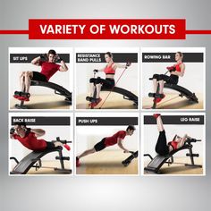 a series of pictures showing how to do an exercise on a rowing machine with the words variety of workouts