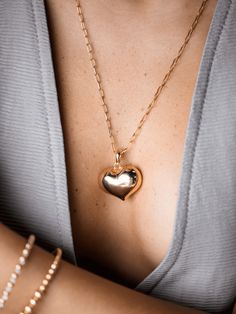 Bubble Heart Pendant Necklace Shop Jewelry at MCHARMS Bubble Heart, Body Necklace Chain, The Bubble, Puffy Heart, Fall Jewelry, Cuff Earrings, Heart Pendant Necklace, Golden Hour, Ring Bracelet