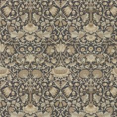 an intricately designed wallpaper with flowers and leaves in brown, beige and tan colors