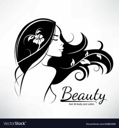 beautiful woman with long hair and flowers in her hair logo or emblem for beauty salon