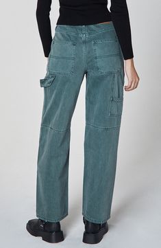 Carpenter pockets and a hammer loop lend bold workwear edge to these cargo-style jeans boasting a unique hue and relaxed, high-waisted silhouette. 29" inseam; 18" leg opening; 12 1/2" front rise; 15 1/2" back rise Zip fly with button closure Five-pocket style; hammer loop; back utility patch pockets 100% cotton Machine wash, line dry Imported High Waisted Carpenter Jeans, Urban Cargo Pants With Five Pockets For Fall, High Rise Cargo Pants With Patch Pockets For Fall, Urban Cargo Jeans For Fall Workwear, Urban High Rise Relaxed Fit Cargo Jeans, High Rise Utility Cargo Pants For Fall, Fall Utility Cargo Jeans With Pockets, Relaxed Fit Cargo Jeans With Pockets For Fall, Fall Cargo Jeans With Side Pockets And Relaxed Fit