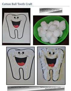 Cotton Ball Tooth Craft Tooth Craft For Preschoolers, Cotton Ball Tooth Craft, Tooth Craft, Childrens Dental Health