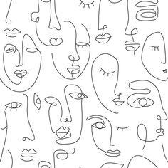 a line drawing of faces with different shapes and lines on the face, all in black and white