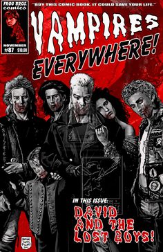 the cover to vampire's everywhere magazine, featuring an image of three men and one woman