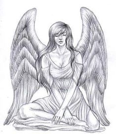 a drawing of an angel sitting on the ground