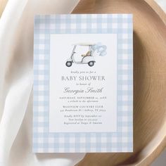 Blue Gingham Golf Baby Shower Invitation | Zazzle Golf Baby Showers, Golf Baby, Golf Birthday, Shower Inspiration, Boy Birthday Invitations, Green Gingham, Invitation Baby Shower, 1st Birthday Invitations