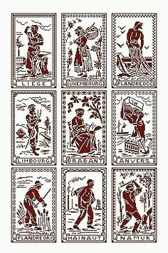 four different types of cross stitch patterns in black and white, each with an image of people