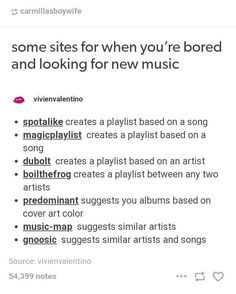 an image of someone's twitter account with the words, some sites for when you're bored and looking for new music