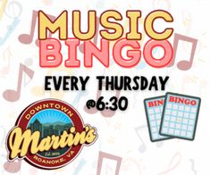 an advertisement for the music bingo event