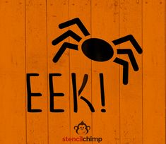 an orange background with the words eeki on it and a spider drawn in black