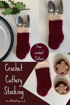 crochet cutlery stocking with spoons and fork