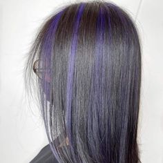 Under Dyed Hair With Highlights, Black And Purple Streaks Hair, Highlights Brown Hair Purple, Chunky Highlights With Color, Black Hair With Purple Chunky Highlights, Dark Purple Chunky Highlights, Chunky Purple Highlights On Dark Hair, Purple Chunky Highlights Black Hair, Purple Highlights Straight Hair