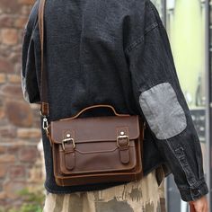 Indulge in vintage charm with our Genuine Leather Men's Crossbody Messenger Bag. Ideal for work or daily errands, this versatile piece combines classic style with modern functionality. Carry it comfortably over your shoulder or by hand for a touch of sophistication wherever you go. MATERIAL - Made of superior 100% top layer cowhide (crazy horse leather), solid color,feels cosy to touch,delicate, durable. The hardware parts are made of cast molding thick hardware, top metal hardware. The stitchin Classic Bags With Waxed Finish For Everyday Carry, Classic Brown Shoulder Bag For Travel, Brown Satchel Camera Bag For Daily Use, Classic Travel Shoulder Bag With Waxed Finish, Vintage Bag For Everyday Carry, Vintage Brown Bag With Detachable Strap For Everyday Use, Classic Waxed Finish Shoulder Bag For Travel, Classic Saddle Bag With Waxed Finish For Everyday Use, Vintage Waxed Satchel Laptop Bag