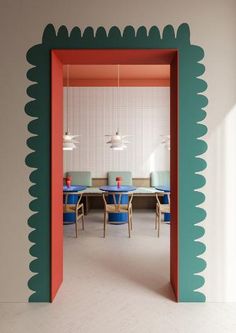 an open room with green and red walls