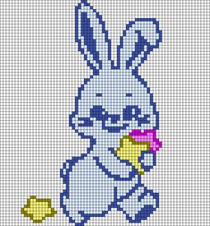 a cross stitch pattern with an image of a bunny holding a piece of food in it's hand