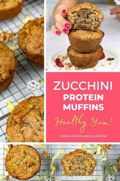 zucchini protein muffins with text overlay