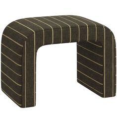 an upholstered bench made out of fabric with stripes on the seat and back