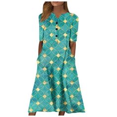 clearance Store,under $5 Clothes StoreClick Here Usmixi Summer Dresses for Women Casual Pocket Button Down Plus Size Tunic Dresses Elbow-Length V-Neck Camouflage Long Sun Dress Green l FEATURE: Pull on Dress,Tunic Dress,Elbow-Length,Round Neck,Long,Floral Print,This is a casual dress with special design that can show your perfect figure, make you more attractive, and can easily control parties, cocktail,beaches and other occasions. MATERIAL:95% Rayon+5% Spandex.This Womens Dresses is made of hig Formal Dress Green, Long Sun Dress, Plus Size Tunic Dress, Dresses For Women Casual, Green Summer Dresses, Tunic Dresses, Plus Size Tunic, Plus Size Summer Dresses, V Neck Midi Dress