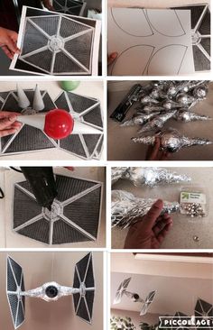 the process of making a star wars tie that is made out of aluminum foil and duct tape