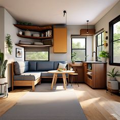 a living room filled with furniture and lots of windows next to a window sill