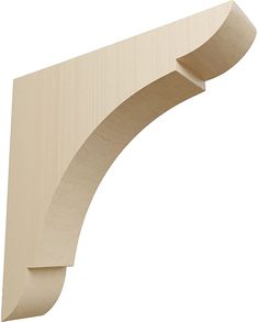 an unfinished wooden shelf bracket on a white background