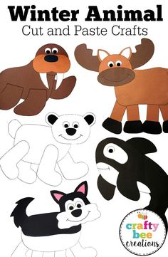 winter animal cut and paste crafts for kids to make with paper, scissors and glue