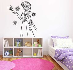 a cartoon tinkerbell sitting on top of a shelf in a child's bedroom