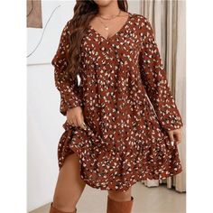 -Item Id 43407421 -Details: Ruffle Hem -Neckline: V Neck -Sleeve Type: Bishop Sleeve -Style: Boho -Waist Line: High Waist -Hem Shaped: Flounce -Color: Orange -Pattern Type: Ditsy Floral, All Over Print -Sleeve Length: Long Sleeve -Length: Knee Length -Material: Woven Fabric -Composition: 100% Polyester -Care Instructions: Machine Wash Or Professional Dry Clean -Sheer: No **Open To Offers!!!** **Bundle To Save More** **30% Off Bundles Of 2 Or More Items!!** ***Orders Go Out Within 5-10 Business D Plus Fall Outfits, Long Sleeve Dresses Fall, Ditsy Print, Orange Pattern, Bishop Sleeve, Classy Chic, Lantern Sleeve, Printed Sleeves, Style Boho