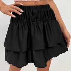 Shein High Waisted,Black Ruffled Skirt. It Sits At A Mini Skirt Length. Very Stretchy And Soft. Size Medium, Nwt Cheap Ripped High Rise Mini Skirt, Black Ruffled Skirt, Skirt Outfit Summer, Lightweight Skirt, Frill Skirt, Diy Vetement, Rock Outfit, Tiered Ruffle Skirt, Ruffle Mini Skirt