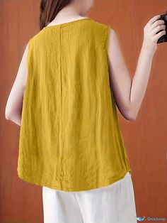 Orcajump - Embroidered Sleeveless Tang Suit, Vintage Crew Neck Hem Arc Tang Suit, Women's Clothing Non-stretch Cotton Sleeveless Tank Top, Cotton Sleeveless Tops, Sleeveless Casual Tops, Casual Sleeveless Non-stretch Tops, Vintage Crew Neck, Suit Vintage, Tang Suit, Suit Women, Vintage Material