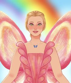 a woman in pink dress with butterfly wings on her chest and the words, fairy princess