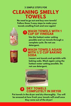 a poster with instructions on how to clean towels and other items for cleaning the house