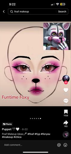 Fnaf Bonnie Makeup, Foxy Makeup Fnaf, Fnaf Makeup Ideas, Circus Baby Makeup, Funtime Foxy Costume, Fnaf Makeup Looks, Fnaf Costume Ideas, Fnaf Inspired Makeup, Funtime Foxy Cosplay