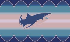 a blue and pink striped background with a large shark in the middle of it's image