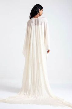 Off-white sheer gown featuring drape detailing with high neck. - Aza Fashions Draped Gown, Drape Gowns, Sheer Gown, Ladies Gown, White Chiffon, Indian Designer Wear, Indian Design, Designer Wear, Aza Fashion