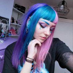 Pink Split Dye, Fox Hair Dye, Blue Purple Hair, Blue And Pink Hair, Hair Color Idea, Summer Hair Color Ideas, Pink Purple Hair, Arctic Fox Hair Color, Rainbow Hair Color