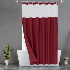 PRICES MAY VARY. Smart Design Set & Hotel Style: Waffle weave shower curtain with detachable fabric liner set, and free 12 rust resistant metal hooks, the entire 3-in1 set offers a complete solution for bathroom Built-in Liner Inside: The white snap on/off fabric liner is easy for removal, it's convenience for cleaning or replacement. 2 bottom magnets on both corners Sheer Viewing Window: A mesh upper panel lets light in and allows air to circulate, see-through while maintaining privacy, creatin Red Shower Curtains, Waffle Weave Shower Curtain, Spa Shower, Shower Hooks, Hotel Style, Fabric Shower Curtains, Curtain Sets, Waffle Weave, Shower Curtain Sets