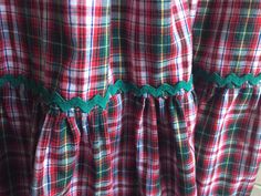 "50s red green plaid peasant skirt 2 tiers with green rick rack trim Full circle skirt Handmade Waist 26\" Length 25\" Width at hem 166\" (measured flat and doubled) Condition - very good vintage" Plaid Ruffled Cotton Skirt, Plaid Cotton Skirt With Ruffles, Hair Grower, Peasant Skirt, Peignoir Sets, Polyester Jacket, White Poppy, Knitting Project Bag, Full Circle Skirts