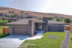 this is an aerial view of a house in the hillside neighborhood that has grass and stone steps leading up to it