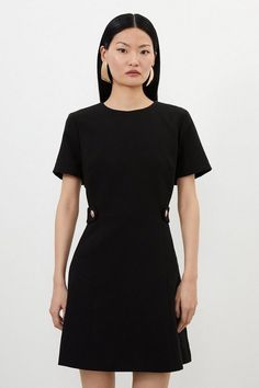 Compact Stretch Essential Waist Tab Detail Tailored Mini Dress | Karen Millen Business Interview, Workwear Dresses, Womens Workwear, Interview Dress, Plus Size Workwear, Knit Skater Dress, Boardroom Table, Office Wear Women, Outfits Petite