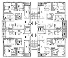 the floor plan for an apartment building with four floors and three bedroom apartments on each level