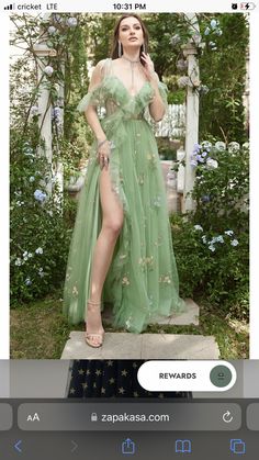 Pink And Green Prom Dress, Flowy Prom Dresses With Sleeves, Enchanted Forest Prom Dress, Green Long Prom Dress, Long Ball Dresses, Embroidery Green, Ruffle Prom Dress, Lovely Partner, 2024 Prom