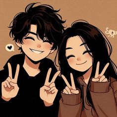 two people making the peace sign with their fingers